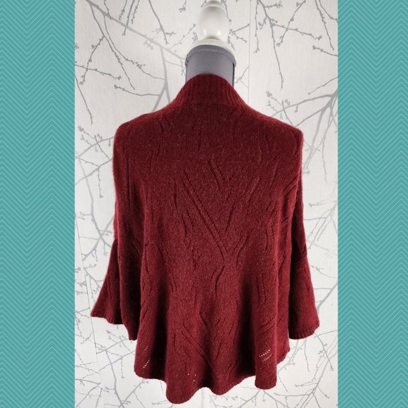 360 Cashmere DarK Red 100% Cashmere Open Knit Cape Cardigan - Picture 4 of 6